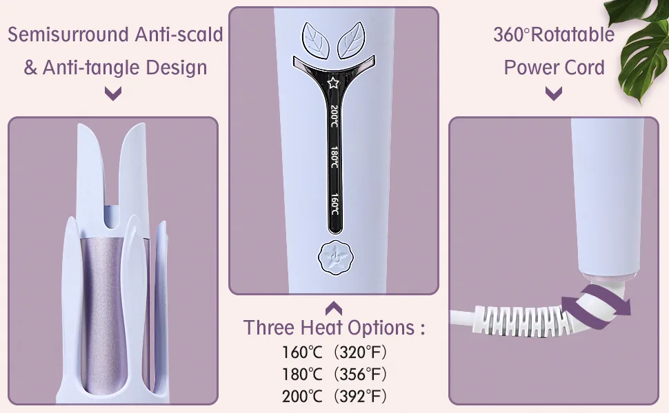 BRAND Rotating 1.25 Curling Iron with Temperature Control Auto Shut-Off - Fast Heating Anti-Stuck Easy-to-Use Light Purple - 2 rotating curling iron