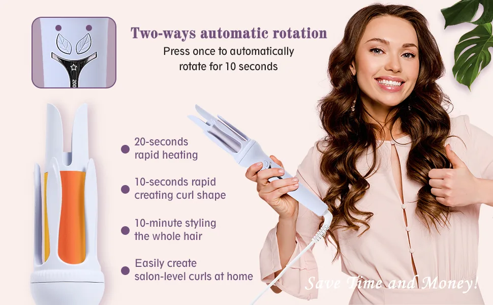 BRAND Rotating 1.25 Curling Iron with Temperature Control Auto Shut-Off - Fast Heating Anti-Stuck Easy-to-Use Light Purple - automatic curling iron