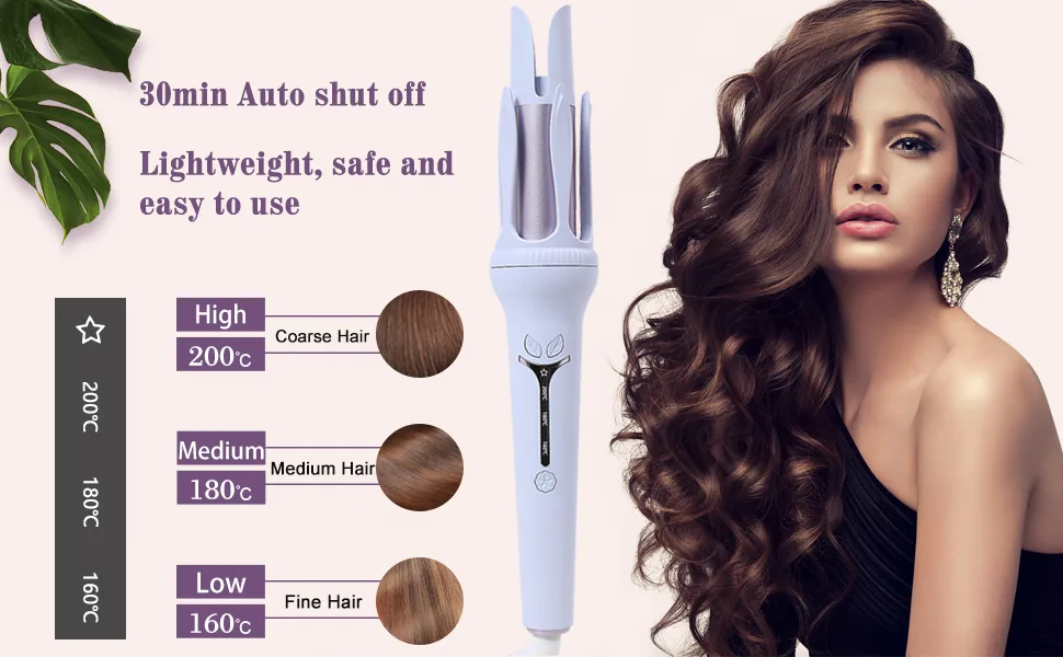 BRAND Rotating 1.25 Curling Iron with Temperature Control Auto Shut-Off - Fast Heating Anti-Stuck Easy-to-Use Light Purple - automatic hair curler