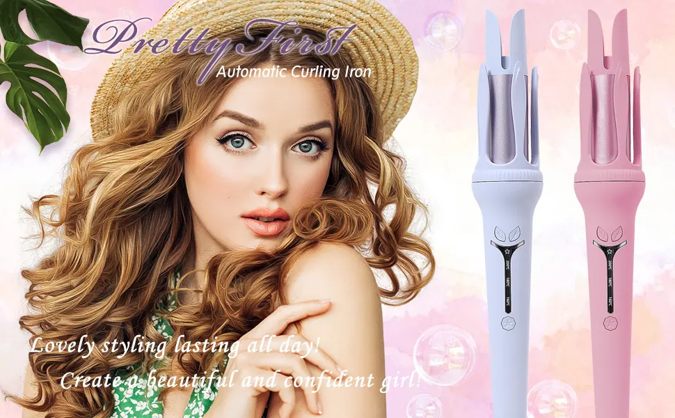 BRAND Rotating 1.25 Curling Iron with Temperature Control Auto Shut-Off - Fast Heating Anti-Stuck Easy-to-Use Light Purple - curling iron automatic hair curler