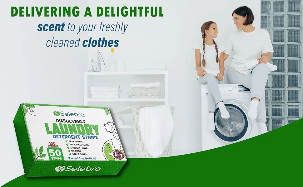 Eco Sheets Laundry Detergent with 5 Different Scents (100 Loads) 50 Strips Fresh Scent Plastic-Free Liquid-Free Technology - Detergent Strips for Travel - Clean clothes detergent sheet