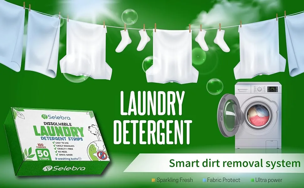 Eco Sheets Laundry Detergent with 5 Different Scents (100 Loads) 50 Strips Fresh Scent Plastic-Free Liquid-Free Technology - Detergent Strips for Travel - laundry detergent