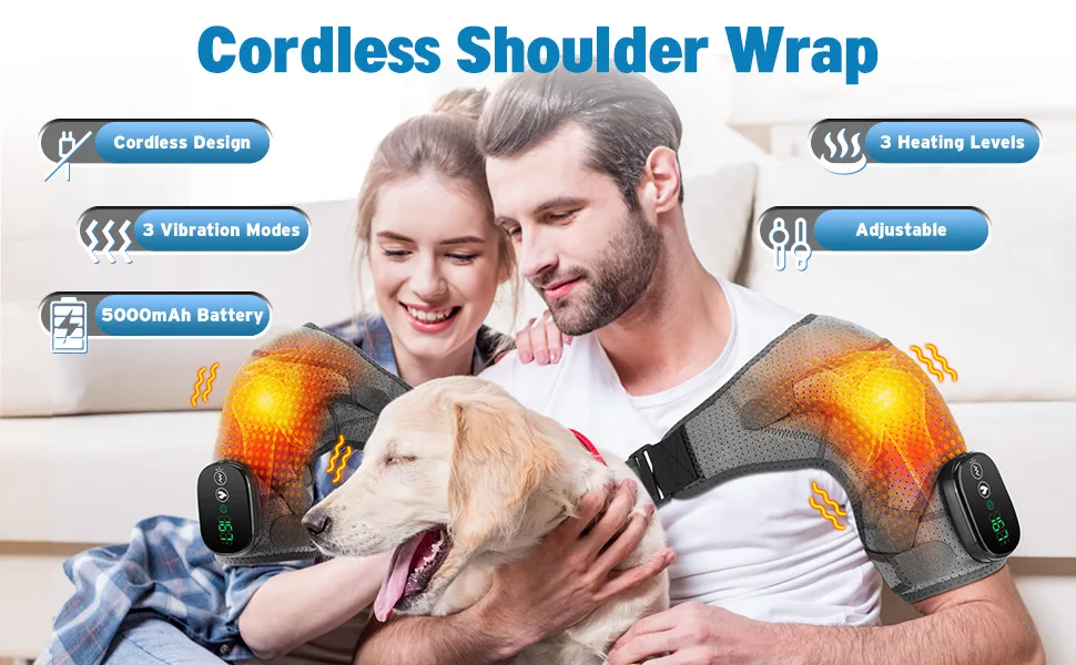 AFDEAL Cordless Heated Shoulder Brace Shoulder Heating Pad with Massage Heated Shoulder Wrap Shoulder Massager for Men Women - heated shoulder brace
