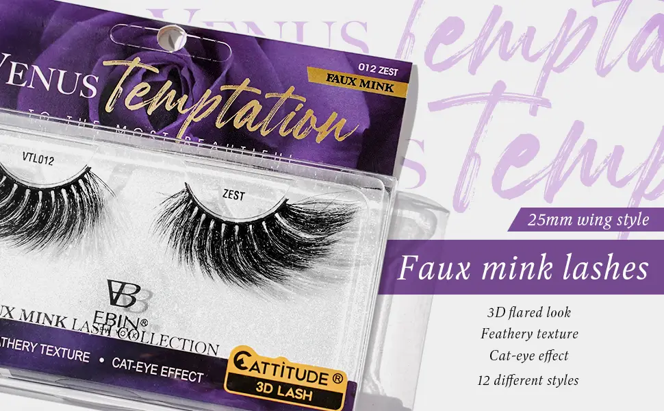 CATTITUDE 3D LASHES Venus Temptation | 25mm wing style | Faux Mink Lashes | 3D flared look | Feathery texture | Cat-eye effect - TEASE - Real Mink, Lightweight, Rich curl, mink lash, fluffiest lash, lashes, faux lashes, EBIN NEW YORK