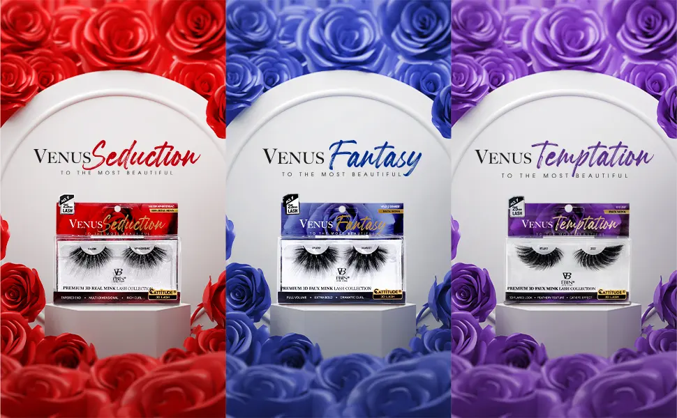 CATTITUDE 3D LASHES Venus Temptation | 25mm wing style | Faux Mink Lashes | 3D flared look | Feathery texture | Cat-eye effect - TEASE - Real Mink, Lightweight, Rich curl, mink lash, fluffiest lash, lashes, faux lashes, EBIN NEW YORK