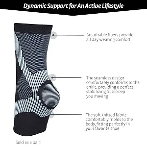 Doc Ortho Compression Ankle Sleeve Breathable Pull-On Support Pair Large Black/Blue - Doc Ortho Ankle Brace Detail 1