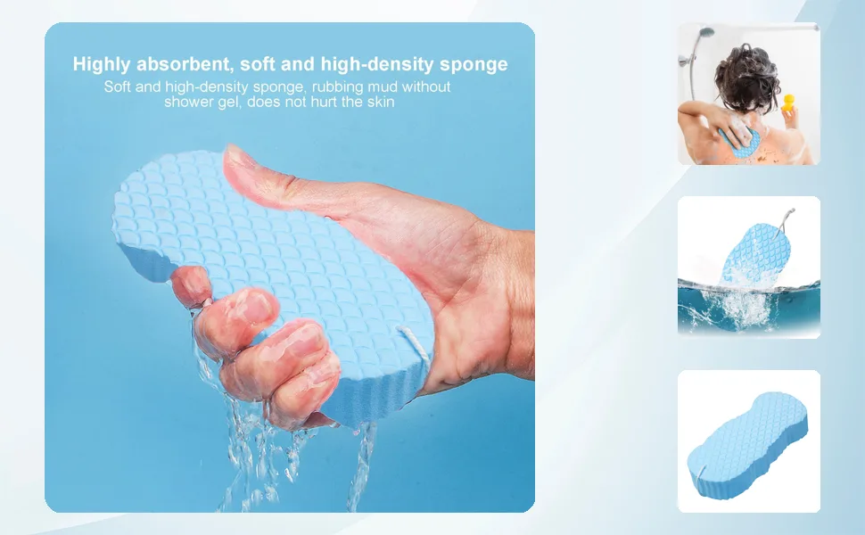 Exfoliating Bath Sponge Soft Bath Sponge Brush Dead Skin Remover Reusable Shower Sponge for Adult (Blue) - 10350093-1