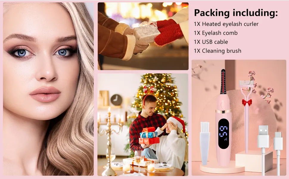 Heated Eyelash Curlers Heated Lash Curler with Comb Electric Eyelash Curler LED Display 3 Temperature Settings with Quick Natural Curling for Women Rechargeable Makeup Tools for 24H Long CS - eyelash curler