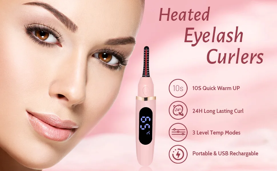 Heated Eyelash Curlers Heated Lash Curler with Comb Electric Eyelash Curler LED Display 3 Temperature Settings with Quick Natural Curling for Women Rechargeable Makeup Tools for 24H Long CS - heated eyelash curler acavado