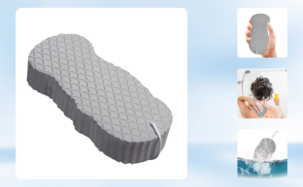Exfoliating Bath Sponge Soft Bath Sponge Brush Dead Skin Remover Reusable Shower Sponge for Adult (Gray) - 10350092-1