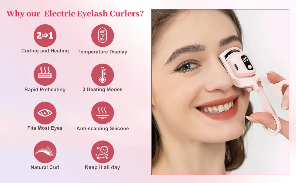 Heated Eyelash Curlers Rechargeable Heated Lash Curler 3 Heating Modes with Digital Display - 3 Heating Modes with Digital