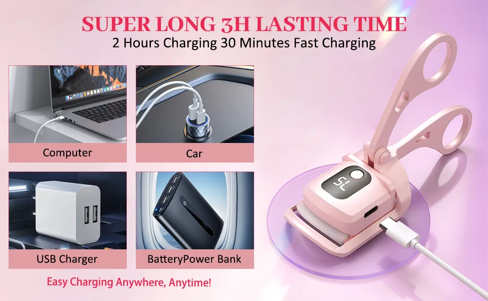 Heated Eyelash Curlers Rechargeable Heated Lash Curler 3 Heating Modes with Digital Display - Heated Eyelash Curlers
