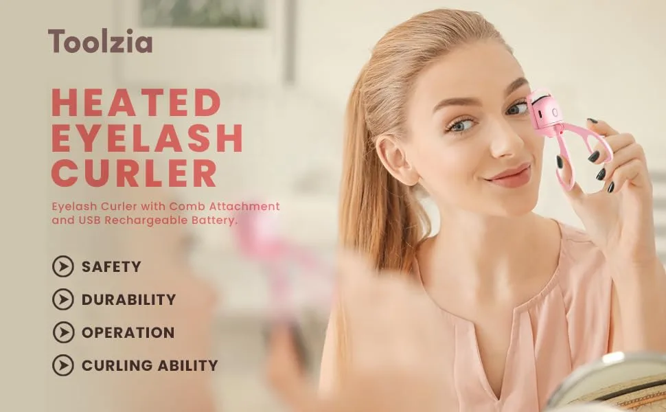 Heated Eyelash Curler: Rechargeable Lash Curler with 2 Customizable Temperature Modes Safe Silicone Pad& Automatic Shut-Off-Compact Portable Electric Eyelash Curler for Long-Lasting Lash (2.4 Ounce) - Heated Eyelash Curlers, Heated Lash Curler, Electric Eyelash Curler, Rechargeable Eyelash Curler