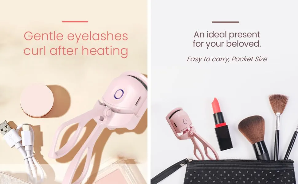 Heated Eyelash Curler: Rechargeable Lash Curler with 2 Customizable Temperature Modes Safe Silicone Pad& Automatic Shut-Off-Compact Portable Electric Eyelash Curler for Long-Lasting Lash (2.4 Ounce) - Heated Eyelash Curlers, Heated Lash Curler, Electric Eyelash Curler, Rechargeable Eyelash Curler