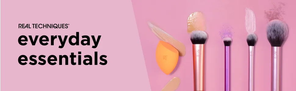 Real Techniques Everyday Essentials Makeup Brush Set with 2 Sponge Blenders, Multiuse Brushes, For Eyeshadow, Foundation, Blush, Highlighter, and Concealer, 6 Piece Makeup Brush Set - image