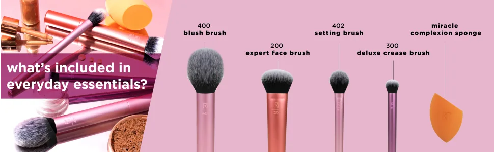 Real Techniques Everyday Essentials Makeup Brush Set with 2 Sponge Blenders, Multiuse Brushes, For Eyeshadow, Foundation, Blush, Highlighter, and Concealer, 6 Piece Makeup Brush Set - image