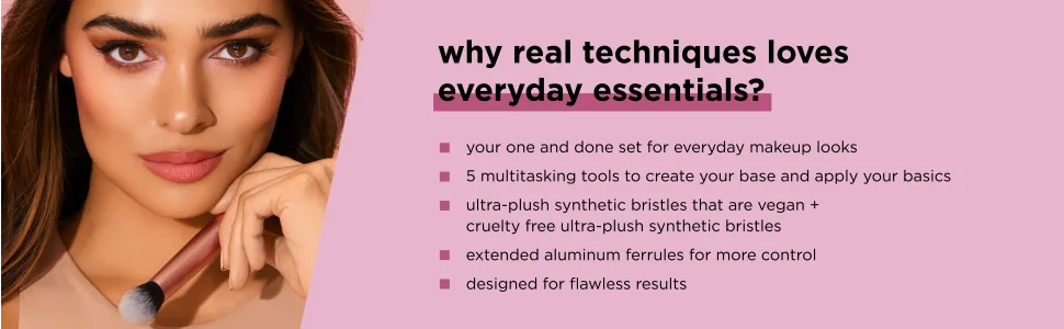 Real Techniques Everyday Essentials Makeup Brush Set with 2 Sponge Blenders, Multiuse Brushes, For Eyeshadow, Foundation, Blush, Highlighter, and Concealer, 6 Piece Makeup Brush Set - image