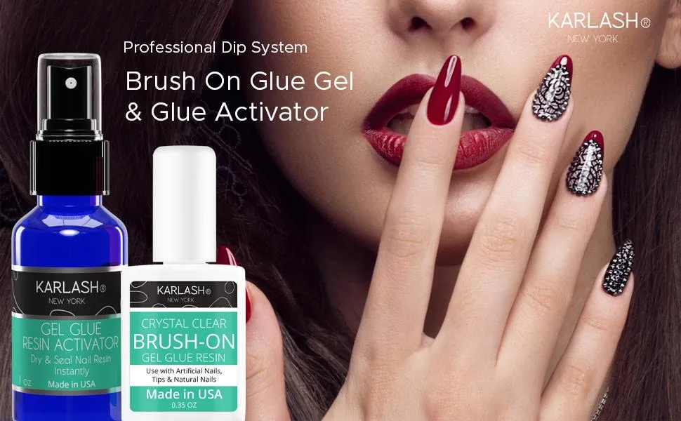 Karlash Professional Dip System Brush On Glue Gel 0.5 oz & Resin Gel Glue Activator 1 oz. - wrew