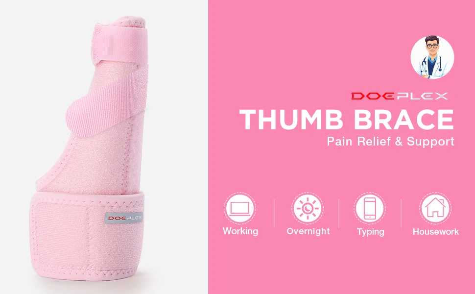 Trigger Thumb Splint Adjustable Thumb Spica Support Brace Stabilizer for Arthritis Pain Sprains Tendonitis Relief One Size Fits Right or Left Hand (Pink) - product information 1