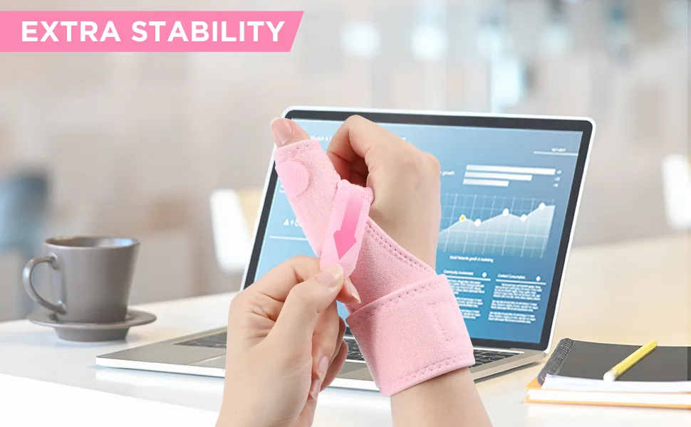 Trigger Thumb Splint Adjustable Thumb Spica Support Brace Stabilizer for Arthritis Pain Sprains Tendonitis Relief One Size Fits Right or Left Hand (Pink) - product information 2