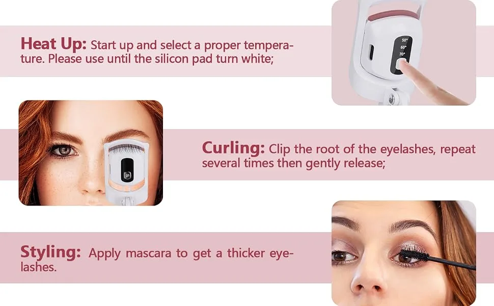 HLGO Heated Eyelash Curler Electric Lash Curler USB-C Rechargeable Eyelashes Heating Curler Quick Natural Curling & Long Lasting Shaping Upgraded Version with Temperature Display - easy to use