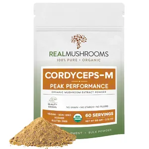 Real Mushrooms Cordyceps Peak Performance Supplement for Energy, Stamina & Endurance | Non-GMO, Vegan, Organic Cordyceps Powder| 60 Servings - cordyceps mushroom supplement with verified levels of beta glucans