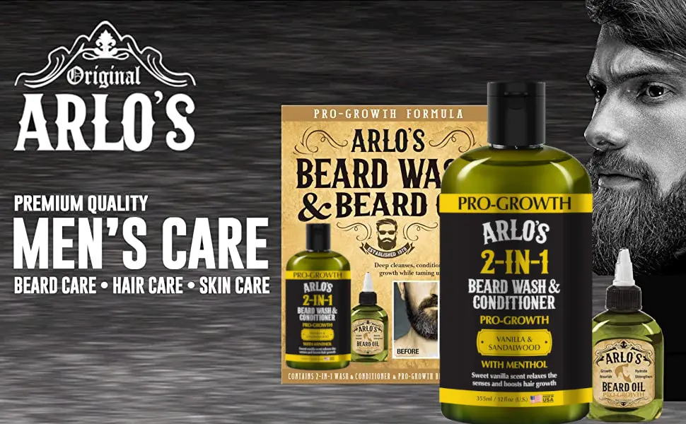 Arlo's Pro-Growth 2-in-1 Beard Wash and Conditioner - Vanilla Sandalwood with Menthol 12 oz - Arlo