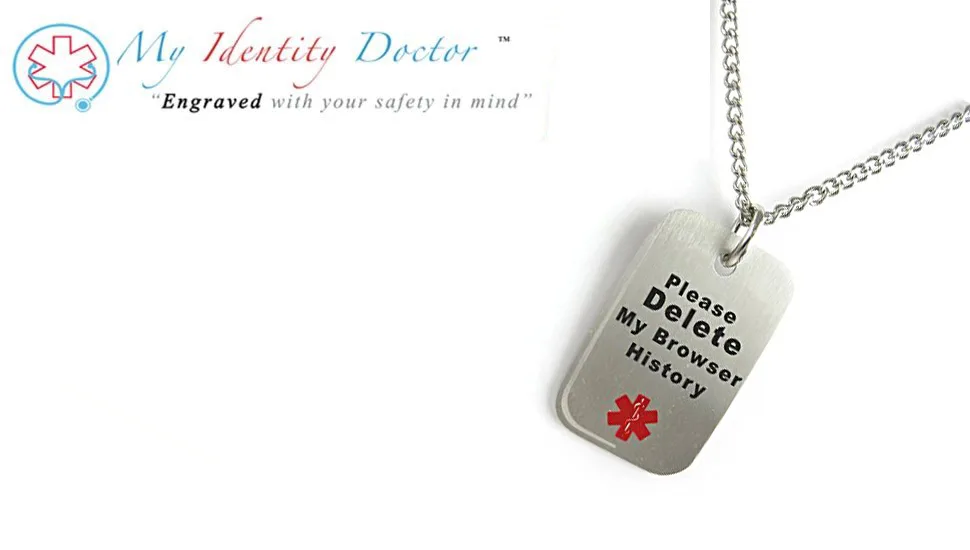 Custom Engraved Delete My Browser History Dog Tag Necklace LOL Gift Geeky Gadget Stainless Steel Red Symbol - product information 1