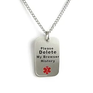 Custom Engraved Delete My Browser History Dog Tag Necklace LOL Gift Geeky Gadget Stainless Steel Red Symbol - product information 2