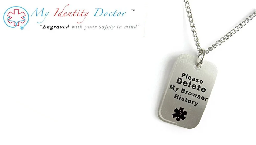 Custom Engraved Delete My Browser History Dog Tag Necklace LOL Gift Geeky Gadget Stainless Steel Black Symbol - product information 1
