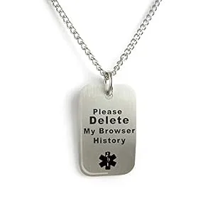 Custom Engraved Delete My Browser History Dog Tag Necklace LOL Gift Geeky Gadget Stainless Steel Black Symbol - product information 2