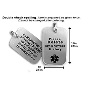 Custom Engraved Delete My Browser History Dog Tag Necklace LOL Gift Geeky Gadget Stainless Steel Black Symbol - product information 3