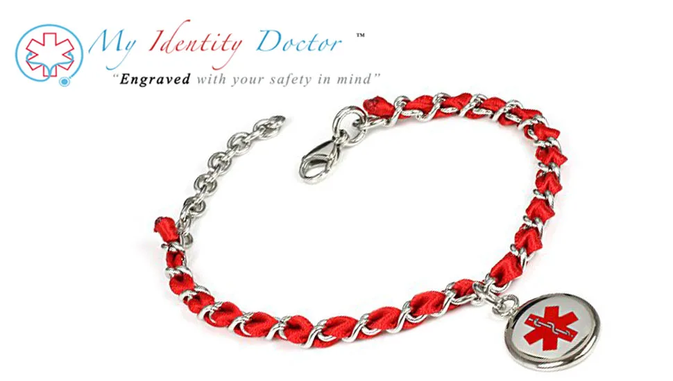 Custom Engraving Medical Alert Bracelet - Silk Woven Steel Yellow - product information 1