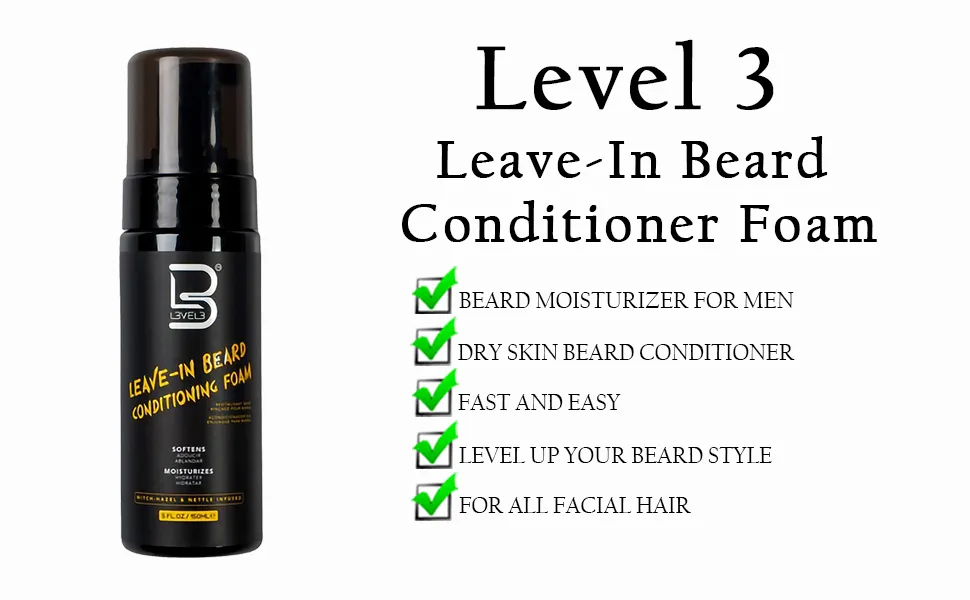 L3 Level 3 Leave-In Beard Conditioner Foam - Beard Hydrator - Soften and Moisturizes Facial Hair - beard growth, beard wash, beard balm, beard, beard shampoo, beard conditioner for men