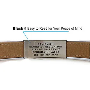 Genuine Leather Medical Alert Bracelet with Engraving BROWN: 6.75in/17.4cm - 8in/20.32cm - product information 3
