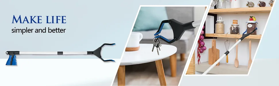 Reacher Grabber Tool, 32" Foldable Grabber Reacher, Rotating Jaw - Mobility Aid Reaching Assist Tool, Trash Picker Upper Grabber, Long Arm Extender for Elderly (Blue) - product information 5