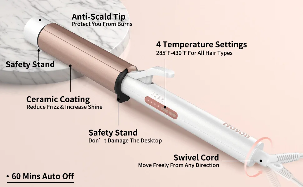 1 1/2 inch Curling Iron Large Barrel Dual Voltage Curling Iron Ceramic Professional Big Curling Wand for Long Hair - 1 1/2" Curling Iron