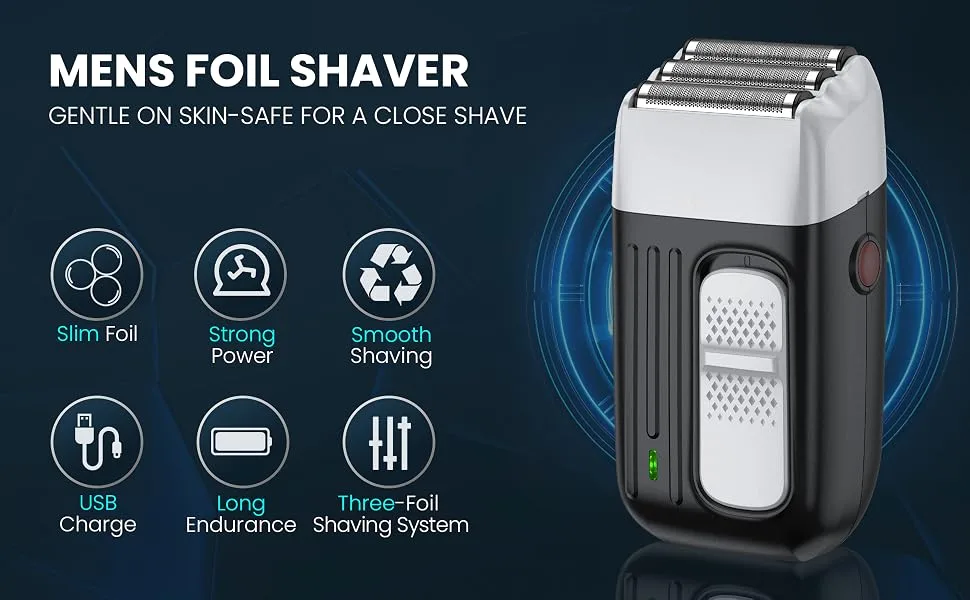 Electric Razor for Men Upgraded Foil Shavers 3 Floating Blade Up to 90 Minutes Runtime Cordless USB Rechargeable Electric Razor Black LK-3303 - electric razor for man