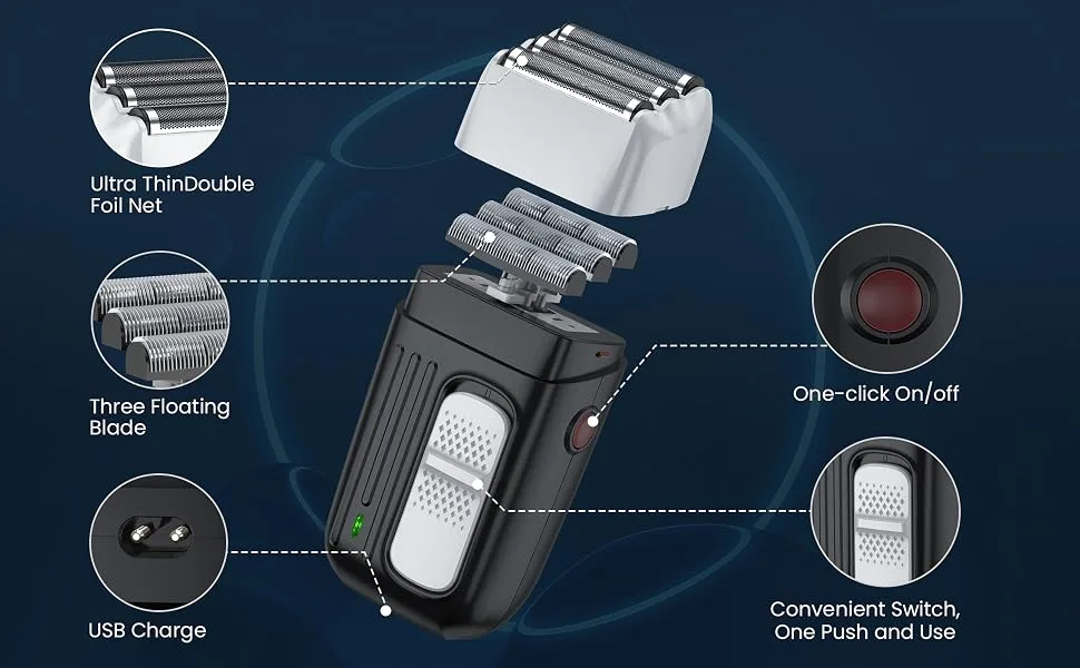 Electric Razor for Men Upgraded Foil Shavers 3 Floating Blade Up to 90 Minutes Runtime Cordless USB Rechargeable Electric Razor Black LK-3303 - mens electric razor