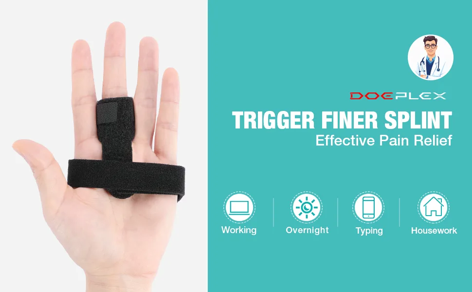 Trigger Finger Splint Support Brace Stabilizer Knuckle Wrap for Alleviating Finger Locked Bent Tendonitis Stiffness Pain Relief Black - product information 1