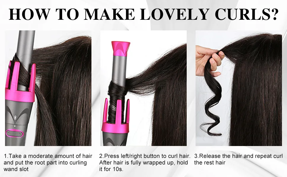 Automatic Curling Iron Rotating Curling Iron Wand Auto Rotating Hair Curler with 3 Interchangeable Ceramic Barrels to Create Beach Wave Curls Temps Adjustable LCD Display Instant Heat Dual Voltage - automatic hair curler
