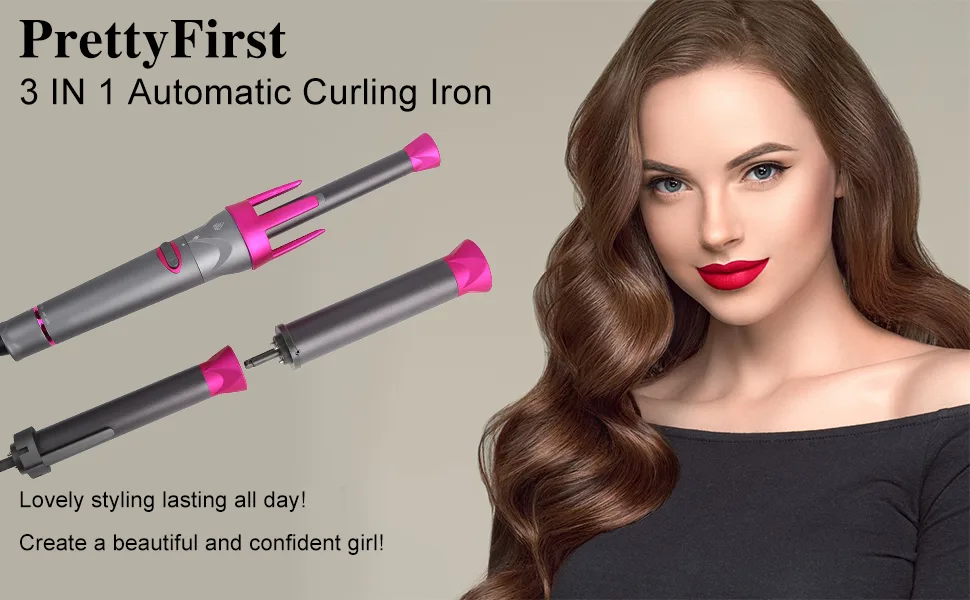 Automatic Curling Iron Rotating Curling Iron Wand Auto Rotating Hair Curler with 3 Interchangeable Ceramic Barrels to Create Beach Wave Curls Temps Adjustable LCD Display Instant Heat Dual Voltage - curling iron automatic hair curler