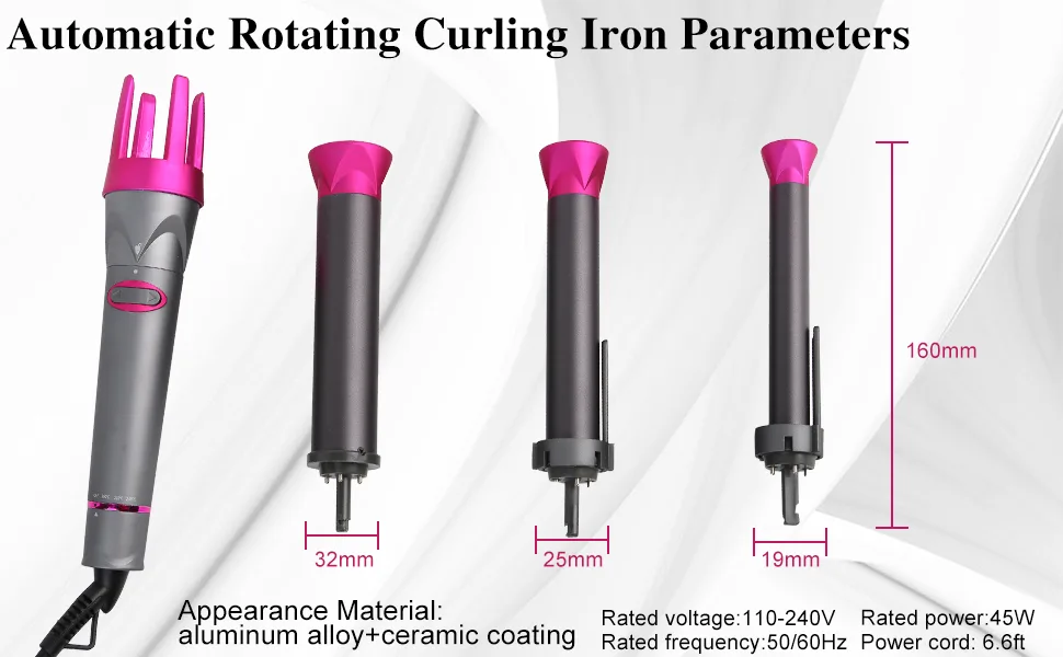 Automatic Curling Iron Rotating Curling Iron Wand Auto Rotating Hair Curler with 3 Interchangeable Ceramic Barrels to Create Beach Wave Curls Temps Adjustable LCD Display Instant Heat Dual Voltage - curling wand