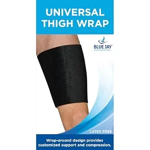Blue Jay Universal Thigh Wrap| Neoprene Thigh Wrap for Hamstrings and Quadriceps | Physicians Orthopedic Care Light Weight | Universal Size Upto 27 inch (Black) - BJ215280UN temp box RGB