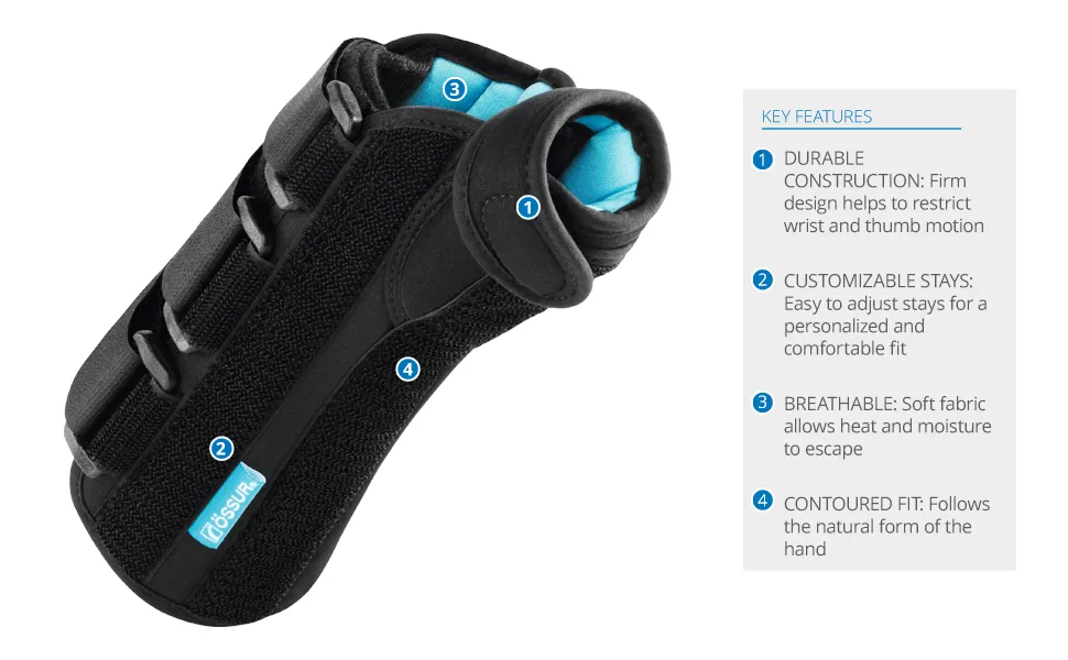 Ossur Formfit Thumb Spica Wrist Brace for DeQuervain s Tendonitis Arthritis Gamekeeper s Thumb | Features Removable Aluminum Stays Contact Closure Straps | Breathable Material | (Left Large) - product information 2