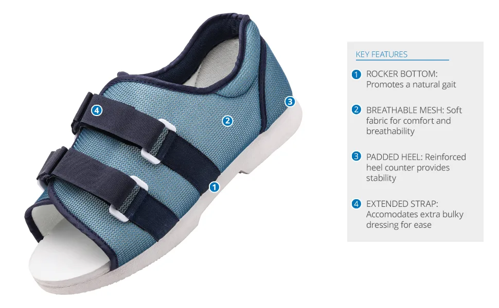 Ossur Mesh Top Post-Op Shoe (Male) | Post Surgery Soft Tissue Procedures and Post Trauma Recovery | Open-Toe Breathable Top with Extended Straps and Dual Side Closure | Large Size - call out image