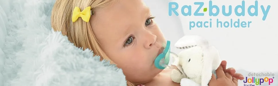 RaZbaby RaZbuddy JollyPop Pacifier Holder with Removable Baby Pacifier, Puppy - RaZbuddy, Pacifier Holder