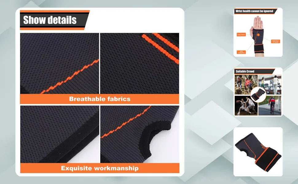 Pwshymi Wrist Brace BlackOrange Durable Suitable for Sports Lovers with a HookLoop Strap - TJ03372-1