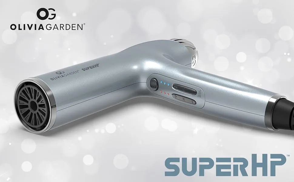 Olivia Garden SuperHP high Performance Professional Hair Dryer Long Lasting brushless Motor Very Lightweight Quiet and Powerful with 4 attachments - SuperHP High Performance Professional Hair Dryer by Olivia Garden