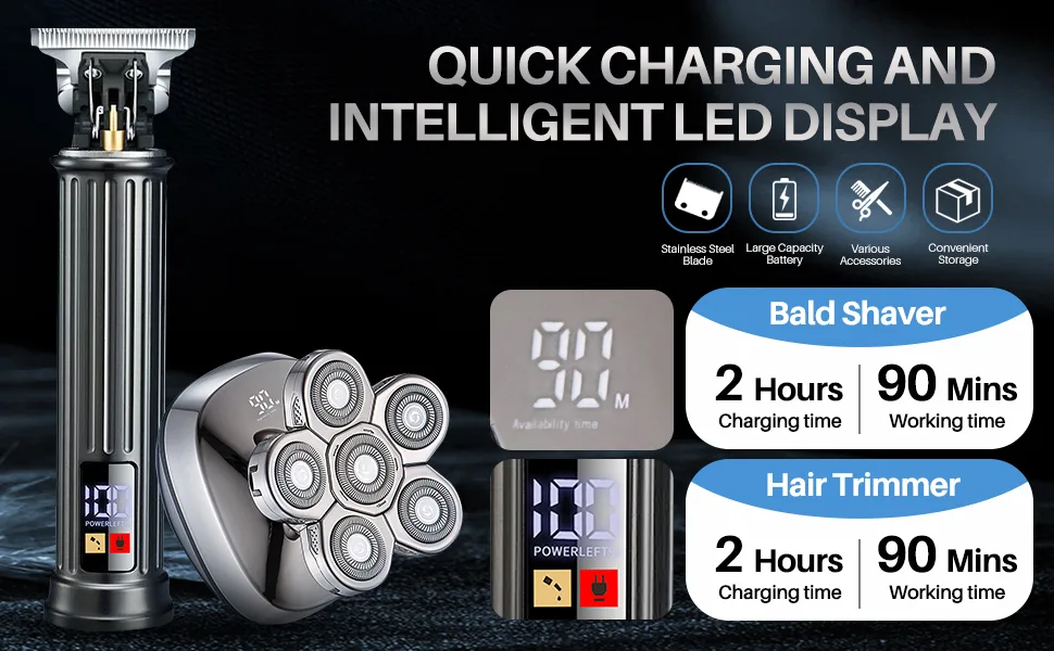 Head Shavers for Bald Men & Professional Barber Clippers Zero Gapped Hair Trimmer for Men Rotary Bald Shavers Cordless Beard Trimmer Grooming Kit - product information 3
